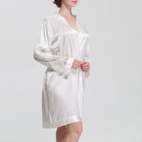 16 Momme Mulberry Silk Lacy Long-Sleeved Robe