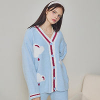 Blue Cloud Half-Pile Flannel Long Sleeve Trousers Pajamas Set