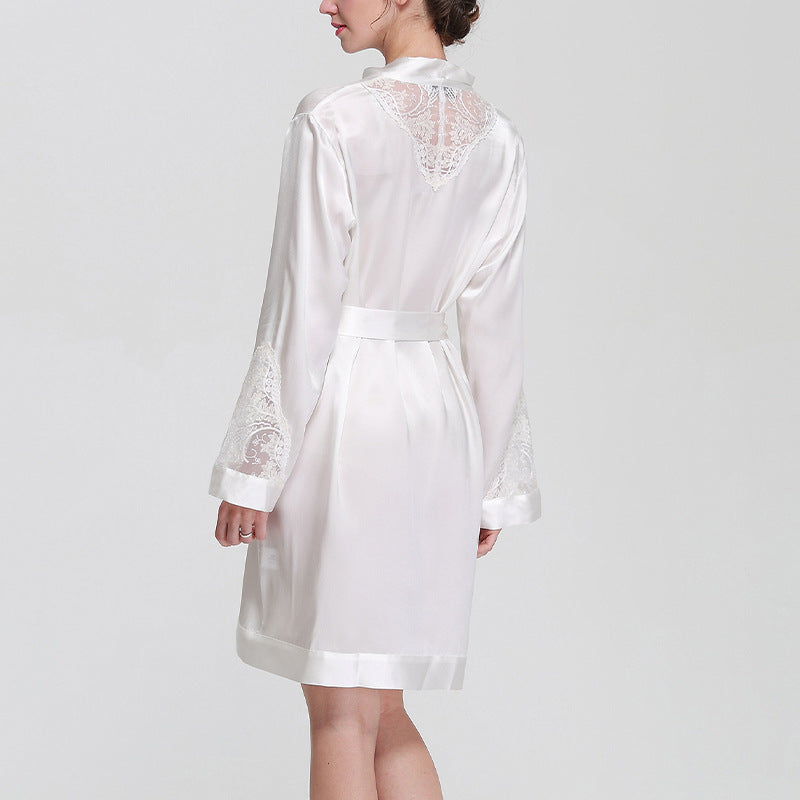 16 Momme Mulberry Silk Lacy Long-Sleeved Robe