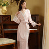 Vintage Pink Lace Velvet Long Sleeve Robe