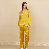 19 Momme Mulberry Silk Cheetah Print Long Sleeve Trousers Pajamas Set