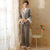 Elegant Grey Velvet Long Sleeve Trousers Pajama Set With Bow