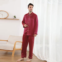 22 Momme Mulberry Silk Men's Long Sleeve Trousers Double Piping Pajamas Set