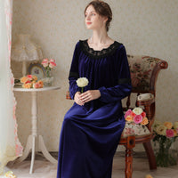 French Lace Velvet Long Sleeve Nightdress