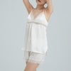 16 Momme Mulberry Silk Lace Cut-Out Camisole Shorts Pajama Set