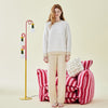 Solid Color Striped Velvet Long Sleeve Trousers Pajamas Set