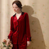 Simple Solid Color V-Neck Velvet Long Sleeve Trousers Pajamas Set