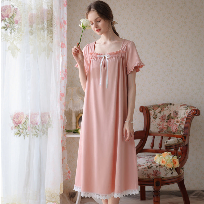 Long Square Collar Lace Nightdress