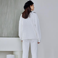 White Flower Half-Pile Flannel Long Sleeve Trousers Pajamas Set