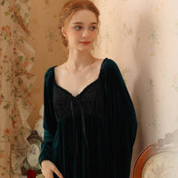 Courtly Lace Velvet Nightdress With Wide Sleeves