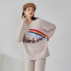 Khaki Rainbow Half-Pile Flannel Pullover Long Sleeve Trousers Pajamas Set