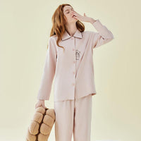 Cotton Kitten Embroidery Long Sleeve Pants Pajamas Set