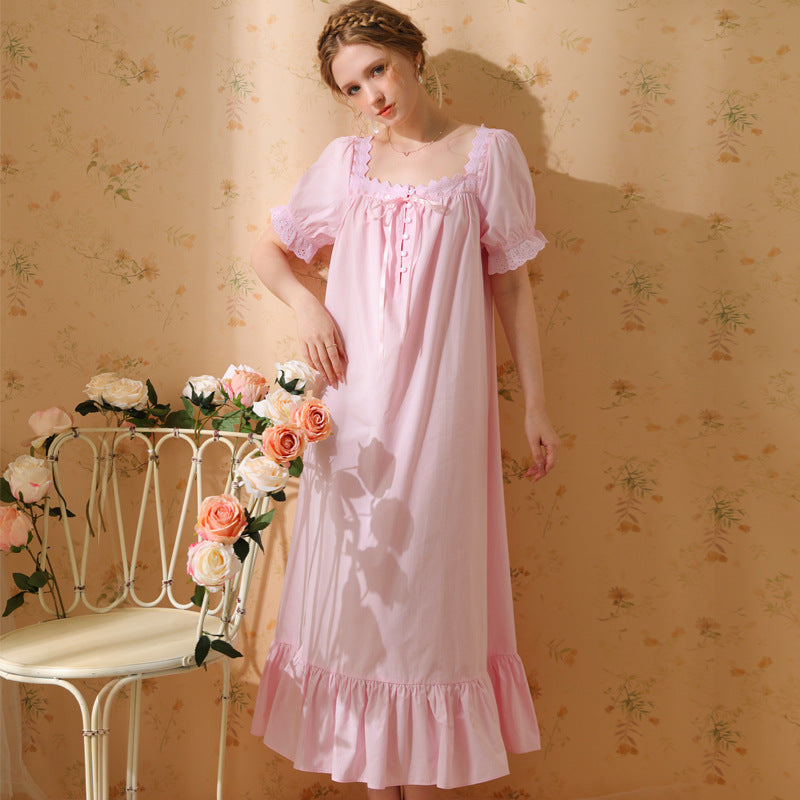 Palace Style Cotton Short-Sleeved Nightdress