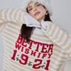 Yellow Stripe Letter Embroidery Half-Pile Flannel Pullover Long Sleeve Trousers Pajamas Set