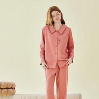 Cotton Kitten Embroidery Long Sleeve Pants Pajamas Set