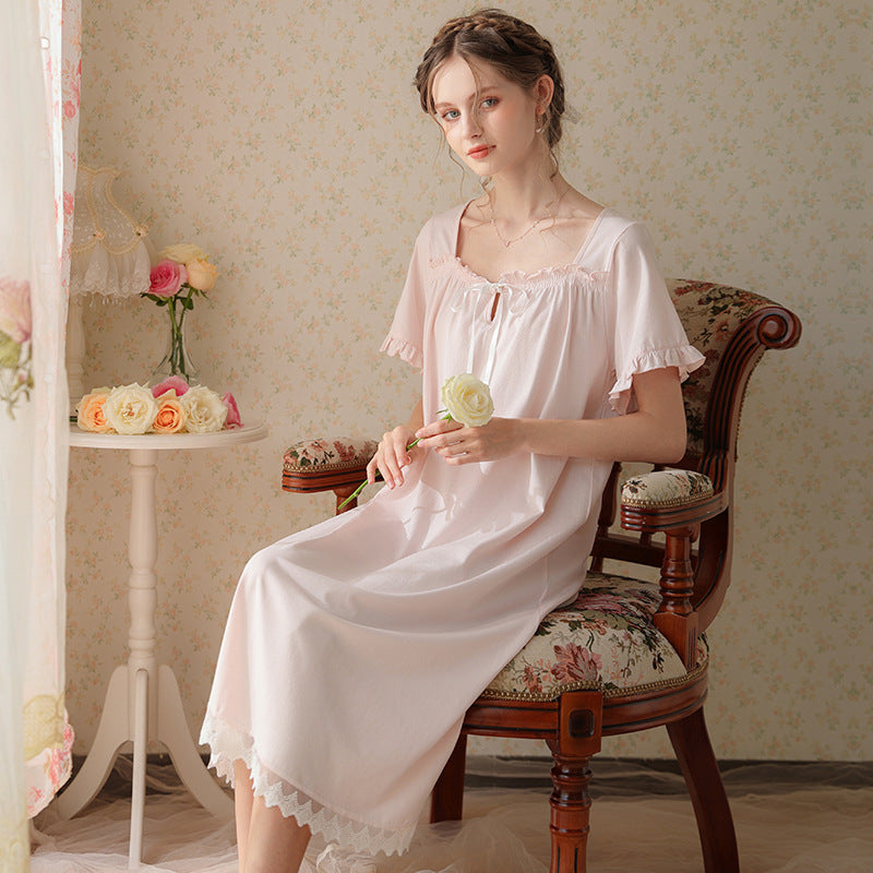 Long Square Collar Lace Nightdress