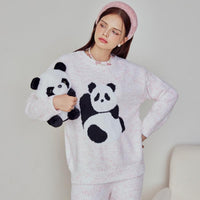 Pink Panda Half-Pile Flannel Pullover Long-Sleeved Pant Pajamas Set