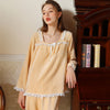 Lovely Solid Color Square Collar Lace Bow Velvet Long Sleeve Trousers Pajamas Set