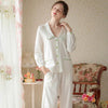 White V-Shaped Low Neck Long Sleeve Pants Pajamas Suit