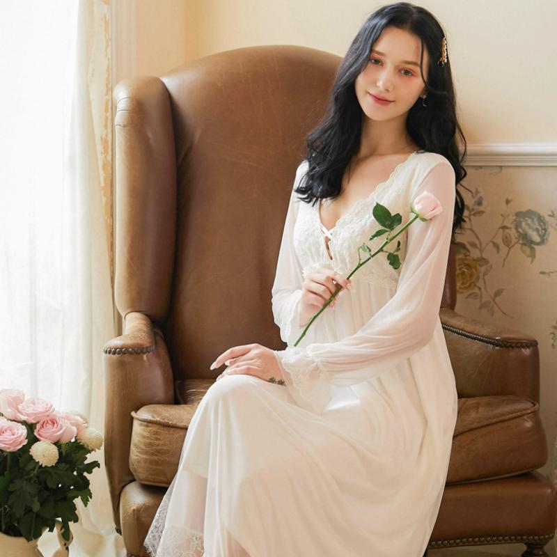 Palace Style Lace Puffed Sleeve Gauze Long Sleeve Nightdress