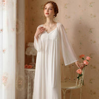 Lace Gauze Bow Long Sleeve Nightdress