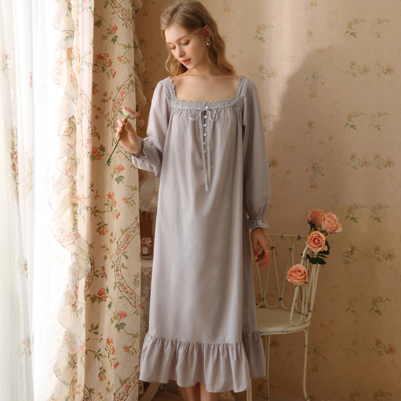 Palace Style Cotton Long-Sleeved Nightdress