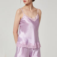 16 Momme Mulberry Silk Lace Camisole Shorts Pajama Set