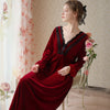 Elegant V-Neck Lace Bow Velvet Long-Sleeved Nightdress