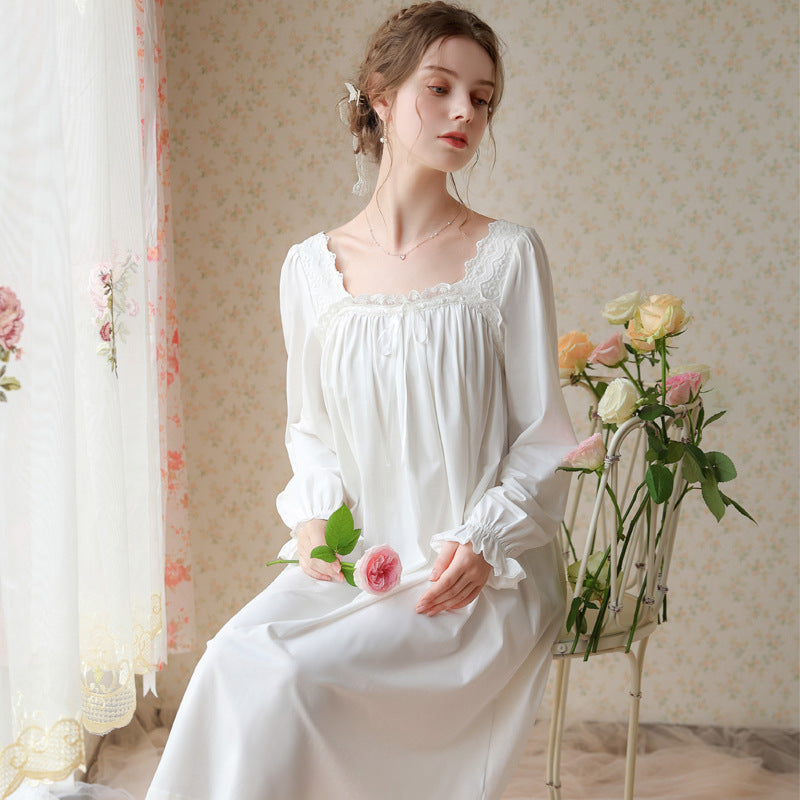 French Lace Square Collar Flared Sleeve Nightdress