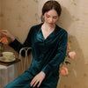 Simple Solid Color V-Neck Velvet Long Sleeve Trousers Pajamas Set