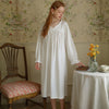 French Solid Color V-Neck Long Sleeve Nightdress With Small Hemline