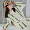 Yellow Stripe Half-Pile Long Sleeve Trousers Pajamas Set