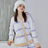 Yellow Stripe Half-Pile Long Sleeve Trousers Pajamas Set