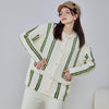 Yellow Stripe Half-Pile Long Sleeve Trousers Pajamas Set