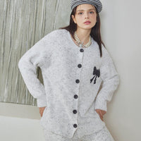 Black Bow Half-Pile Flannel Long Sleeve Trousers Pajamas Set