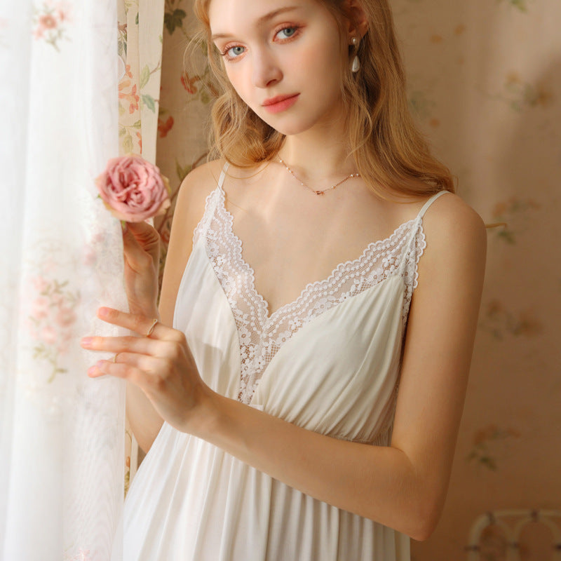 Sweet French V-Neck Lace Nightdress