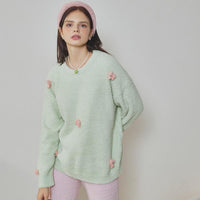 Light Green Bow Half-Pile Flannel Pullover Long Sleeve Trousers Pajamas Set