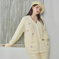 Yellow Rainbow Half-Pile Long Sleeve Trousers Pajamas Set