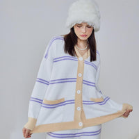 Yellow Stripe Half-Pile Long Sleeve Trousers Pajamas Set