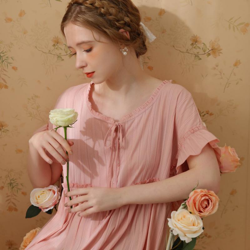 Short Sleeved Pink Cotton Court Style Nightdress