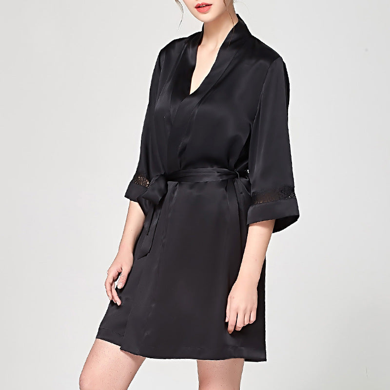 16 Momme Mulberry Silk Lace Cut-Out Three Quarter Sleeve Robe