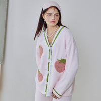 Pink Strawberry Half-Pile Long Sleeve Trousers Pajamas Set