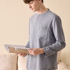 Men's Solid Color Stand Collar Pure Cotton Pajamas Set