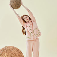 Solid Color Fleece Long Sleeve Trousers Pajamas Set