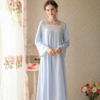 Vintage Lace Square Collar Long-Sleeved Nightdress