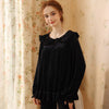 Solid Color Doll Collar Lace Velvet Long Sleeve Pants Pajamas Set