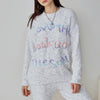 Coloured Letter Embroidery Grey Half-Pile Flannel Pullover Long Sleeve Trousers Pajamas Set