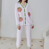 Pink Strawberry Half-Pile Long Sleeve Trousers Pajamas Set