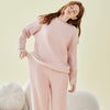 Solid Color Velvet Half Side Long Sleeve Trousers Pajamas Set