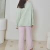 Light Green Bow Half-Pile Flannel Pullover Long Sleeve Trousers Pajamas Set